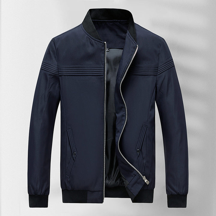 Men's Lightweight Bomber Jacket with Stand-up Collar and Quilted Decorative Stripes Mune Fashion