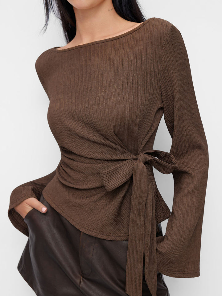Women Stylish Wrap Top with Long Sleeves Mune Fashion