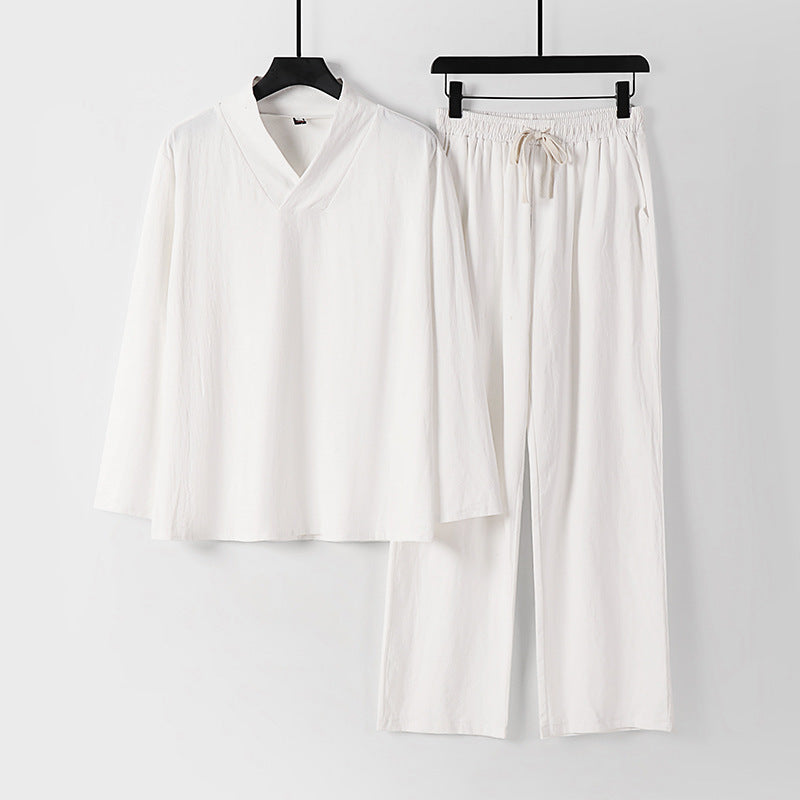 Unisex Zen-inspired Lightweight Loungewear Set with V-Neck Shirt and Elastic Drawstring Pants Mune Fashion