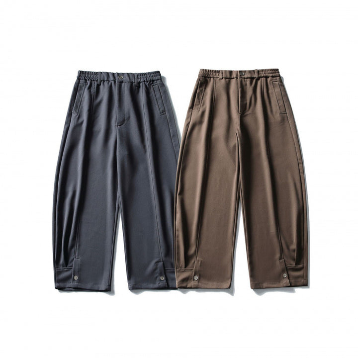 Men's loose ankle-length pleated pants with elastic waistband and adjustable hem Mune Fashion