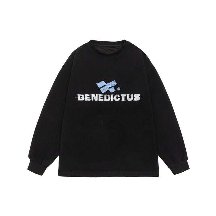 Unisex Oversized Sweatshirt with Logo Print and Fine Waffle Texture Mune Fashion