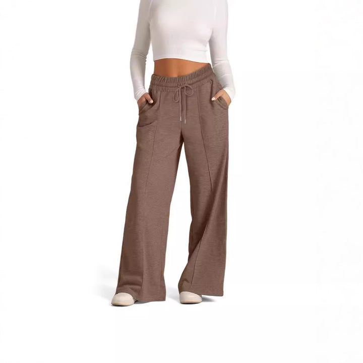 Women's High-Rise Wide-Leg Drawstring Lounge Pants with Side Pockets and Front Seam Mune Fashion