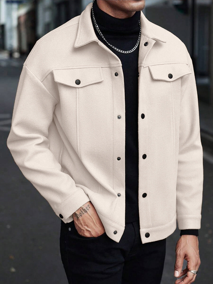 Men's Overshirt Jacket in Trucker Style with Wool Blend Look and Snap Buttons Mune Fashion