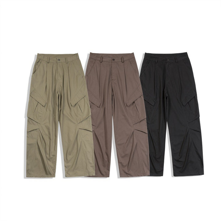 Men's Loose Technical Cargo Pants in Utility Baggy Cut with Asymmetric Flap and Pleat Pockets Mune Fashion