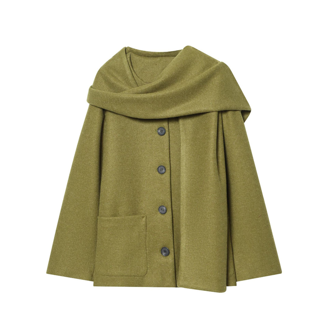 Ladies nan kastiges wool cape with overlapping shawl collar and continuous button placket Mune Fashion