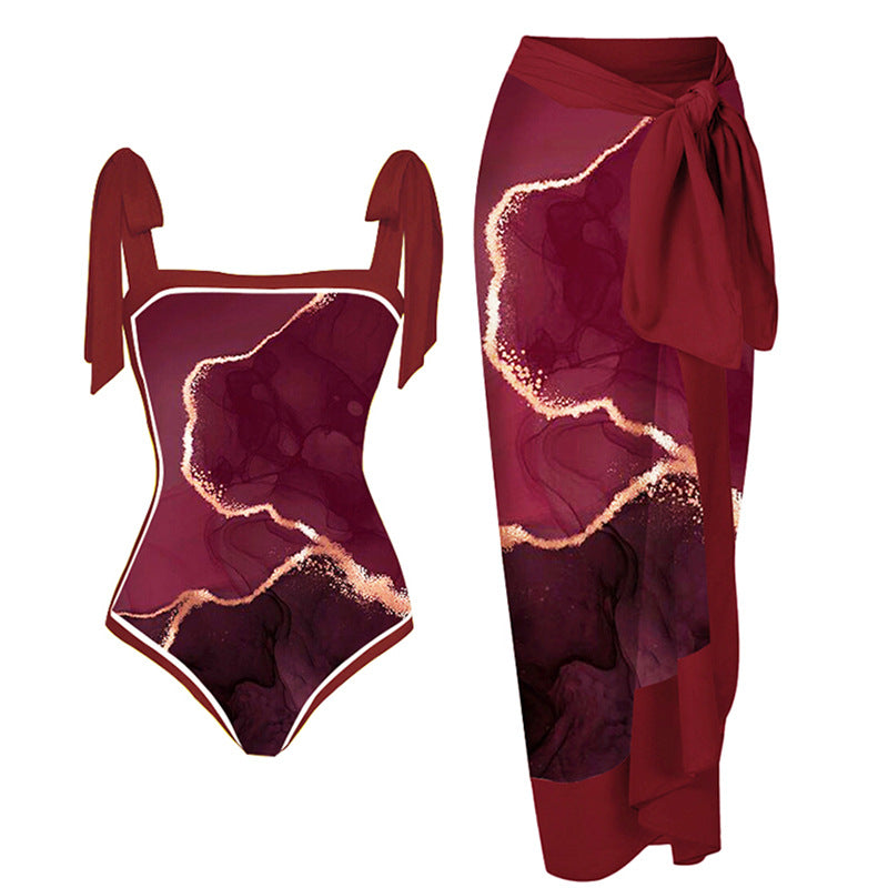 Women's Swimwear Set with Floral Swimsuit and Matching Maxi Skirt Mune Fashion