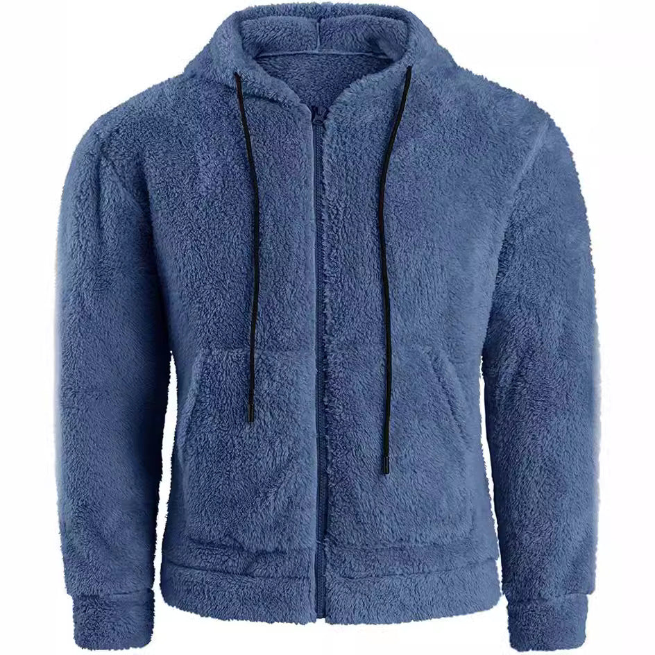 Men's cozy teddy fleece hoodie jacket with full zipper Mune Fashion