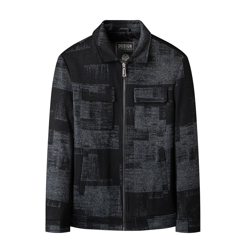 Men's Structured Zip Shirt Jacket made of Wool Blend with Flap Chest Pockets Mune Fashion