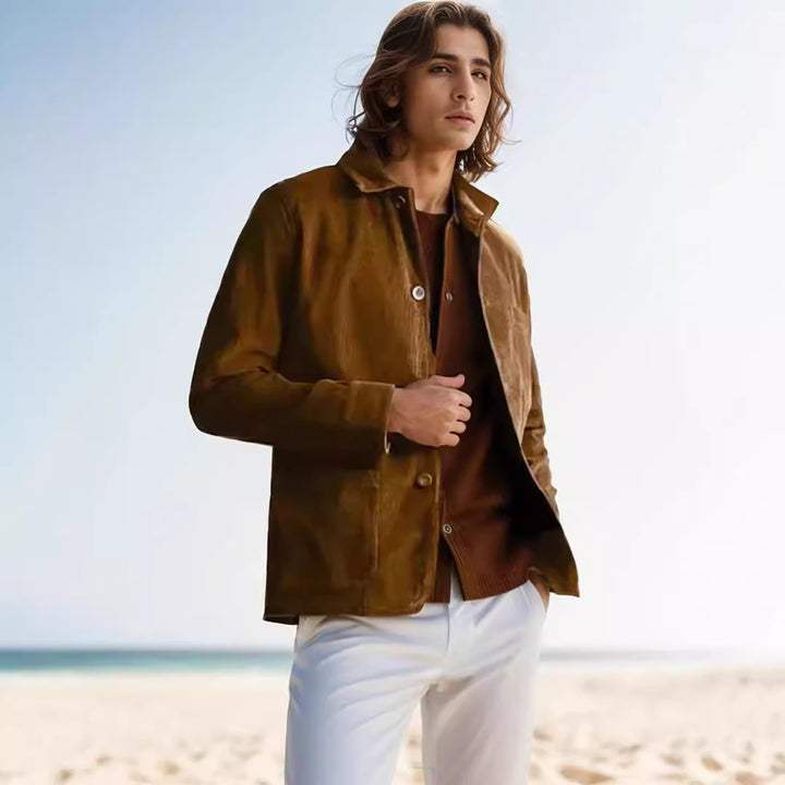Men's Cord Worker Jacket with Shirt Collar and Patch Pockets Mune Fashion