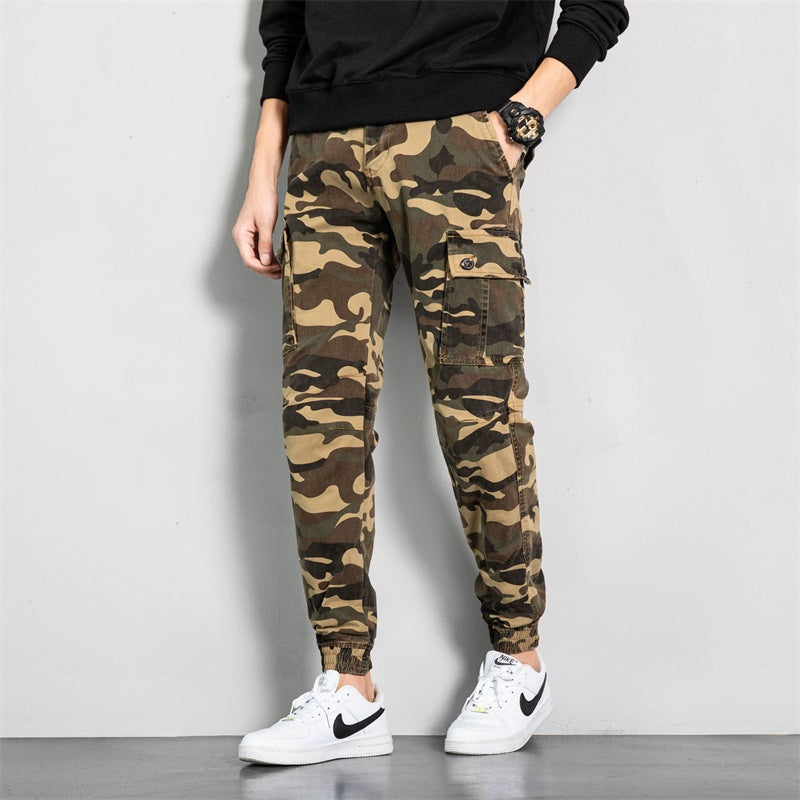 Men's Camouflage Cargo Jogging Pants in Tapered Fit with Elastic Waistband, Utility Pockets & Ribbed Ankle Cuffs Mune Fashion