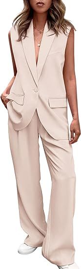Women's Sleeveless Longline Blazer Vest and Wide High Waist Pants Set Mune Fashion
