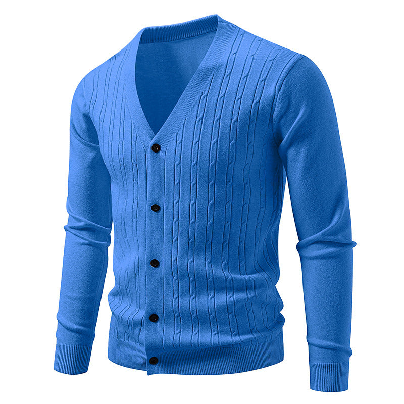 Men's fine-knit cardigan with deep V-neck slim fit and vertical cable knit Mune Fashion