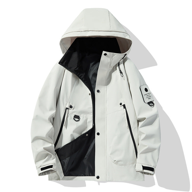 Men Water-Repellent Tech Utility Hooded Jacket with Hidden Zipper Mune Fashion