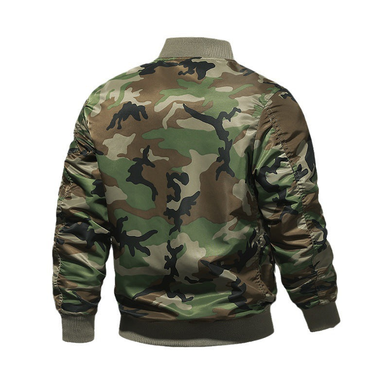 Men's pilot bomber jacket in camouflage design with sleeve zipper pocket and safety band Mune Fashion