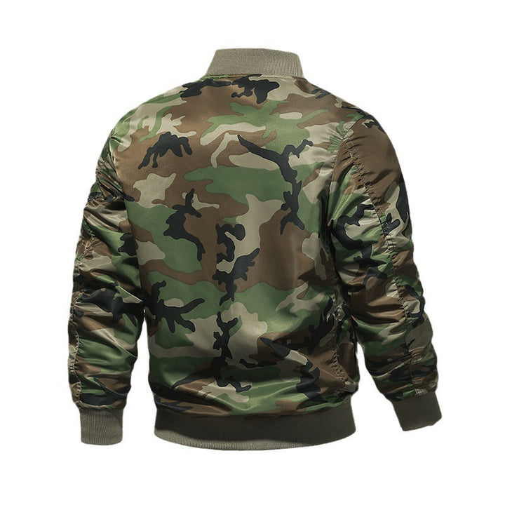 Men's pilot bomber jacket in camouflage design with sleeve zipper pocket and safety band Mune Fashion