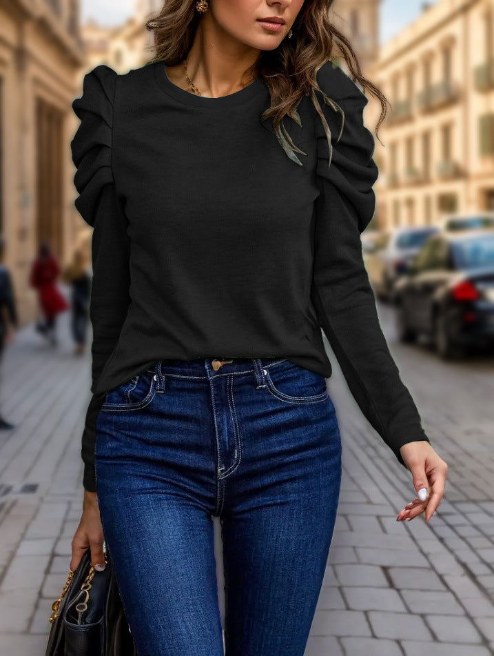 Women's fine fine knit pullover with tiered ruffles on the shoulders Mune Fashion