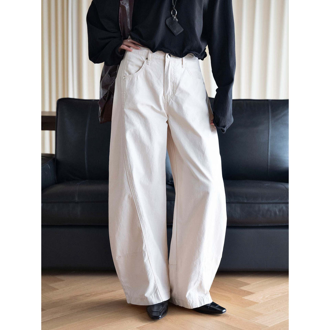 Women's Wide High-Waist Cotton Jeans with Drop Crotch and Five-Pocket Mune Fashion