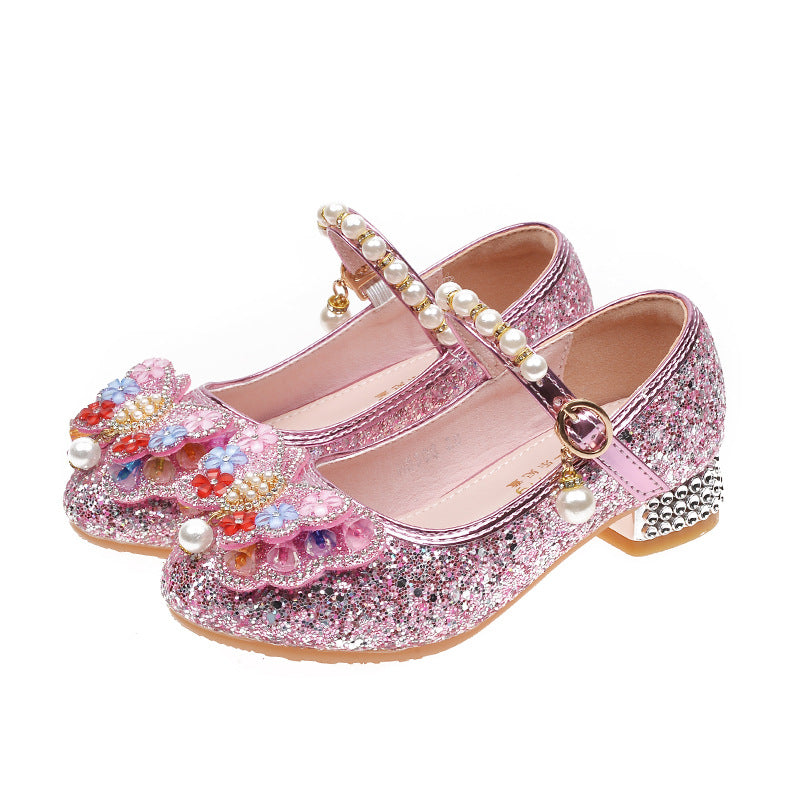 Girls Glittering Ballerinas with Floral Applications Mune Fashion