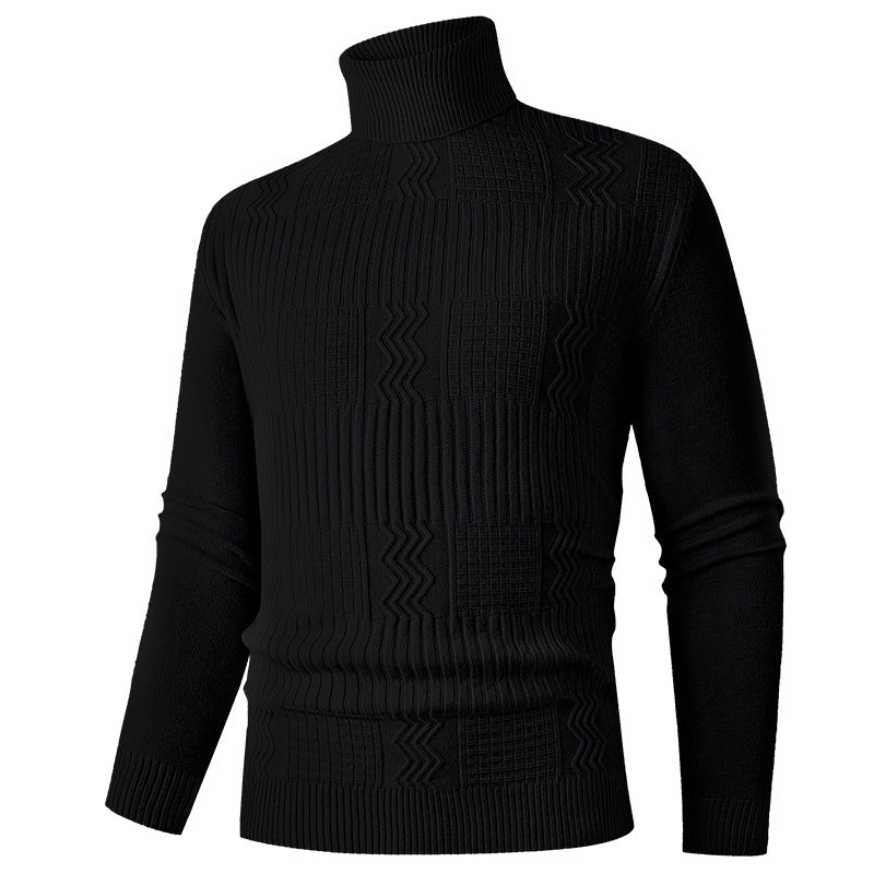 Men's turtleneck sweater made of fine knit with structured jacquard pattern and tailored fit Mune Fashion
