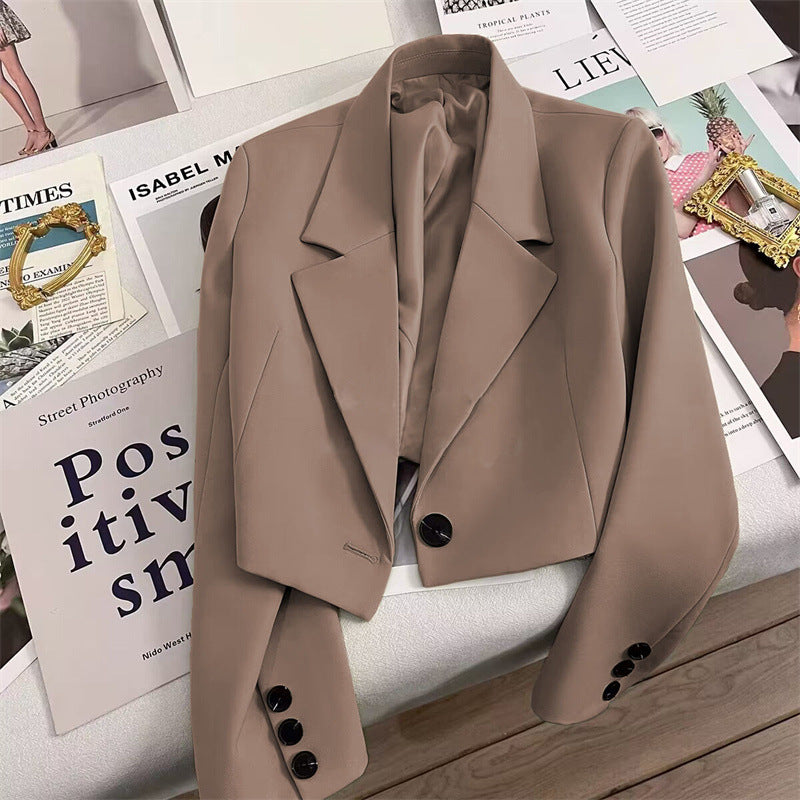 Women Cropped Blazer with Shawl Collar Mune Fashion