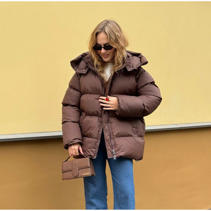 Women Padded Oversized Padded Jacket with Volume Sleeves and Removable Hooded Collar Mune Fashion