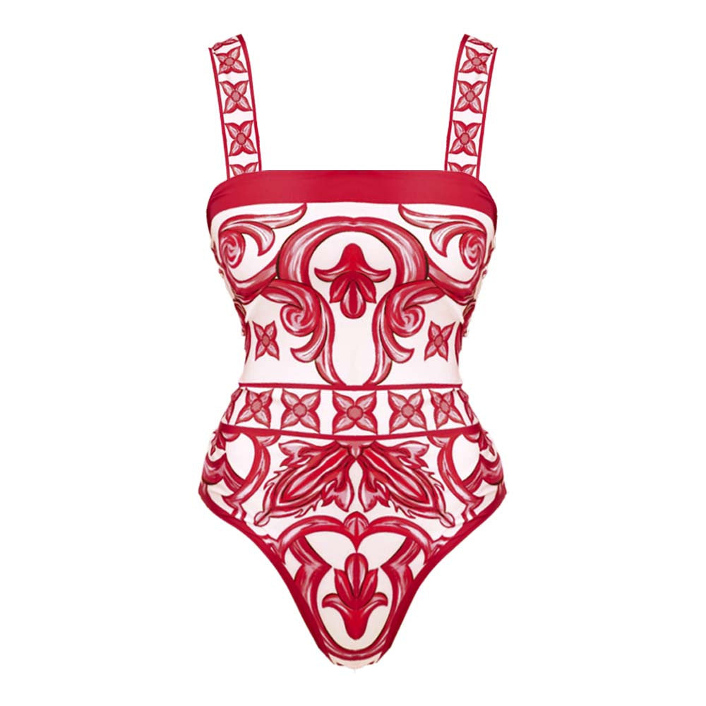 Women One-Piece Swimsuit with Artistic Floral Design Mune Fashion