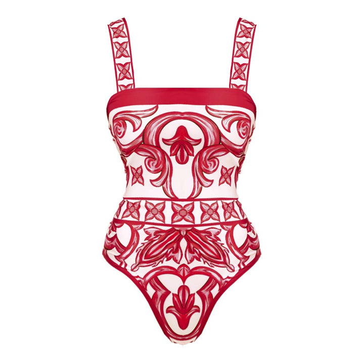 Women One-Piece Swimsuit with Artistic Floral Design Mune Fashion