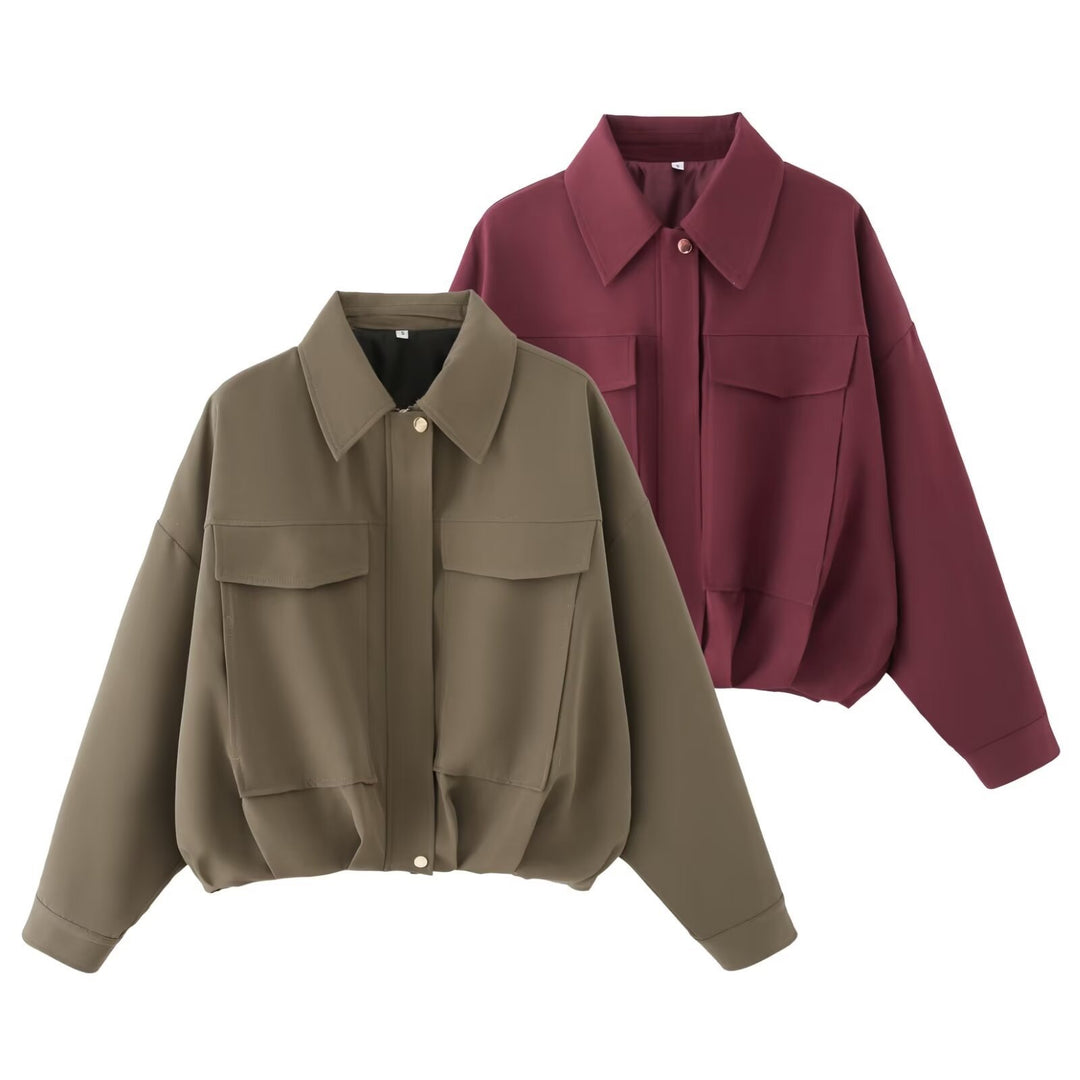 Women's Oversize Utility Jacket with Flap Pockets, Drop Shoulder and Elastic Hem Mune Fashion