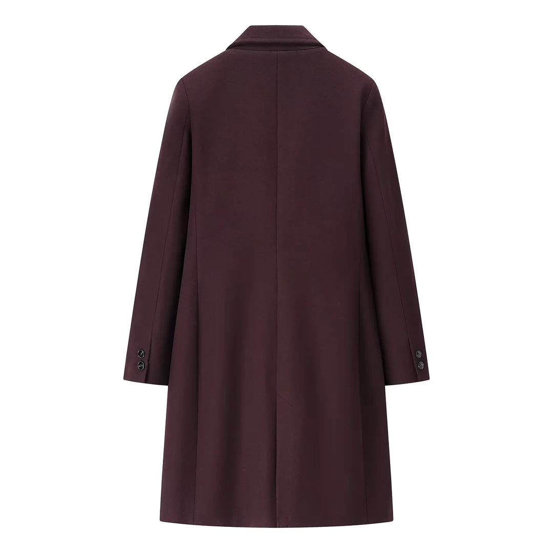 Women's knee-length single-breasted wool blend coat with lapel collar and welt pockets Mune Fashion