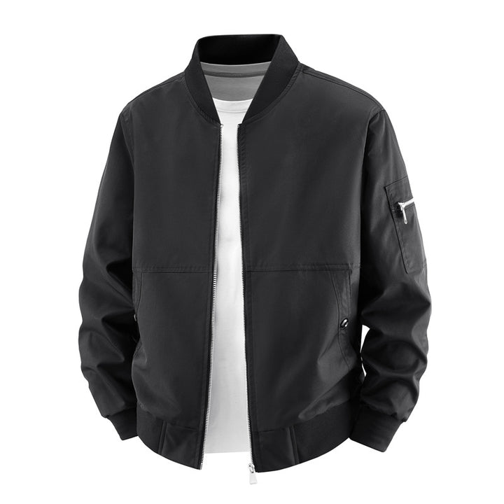 Men's  minimalist zip-front bomber jacket with concealed welt pockets and sleeve utility pocket Mune Fashion