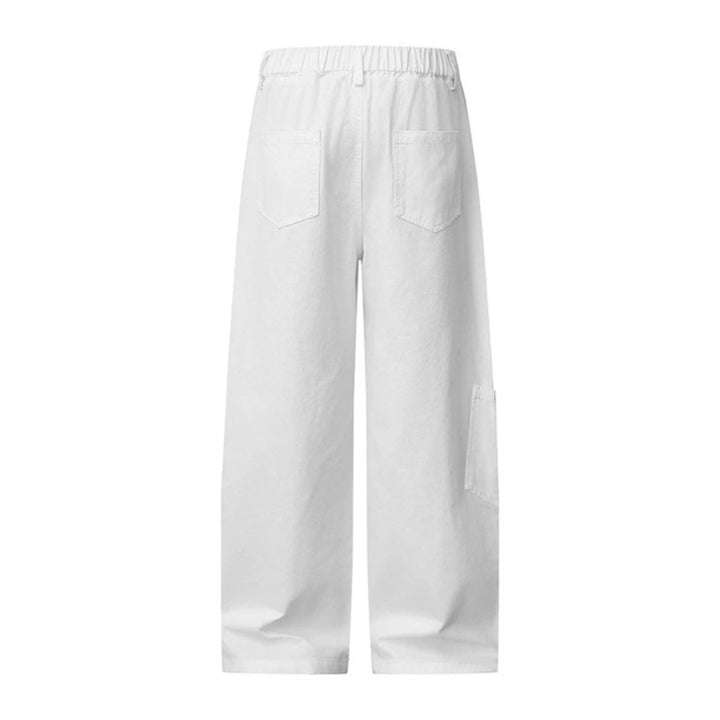 Ladies Wide High-Waist Denim Palazzo Jeans with Floral Embroidery, Cargo Pocket and Scarf Detail Mune Fashion