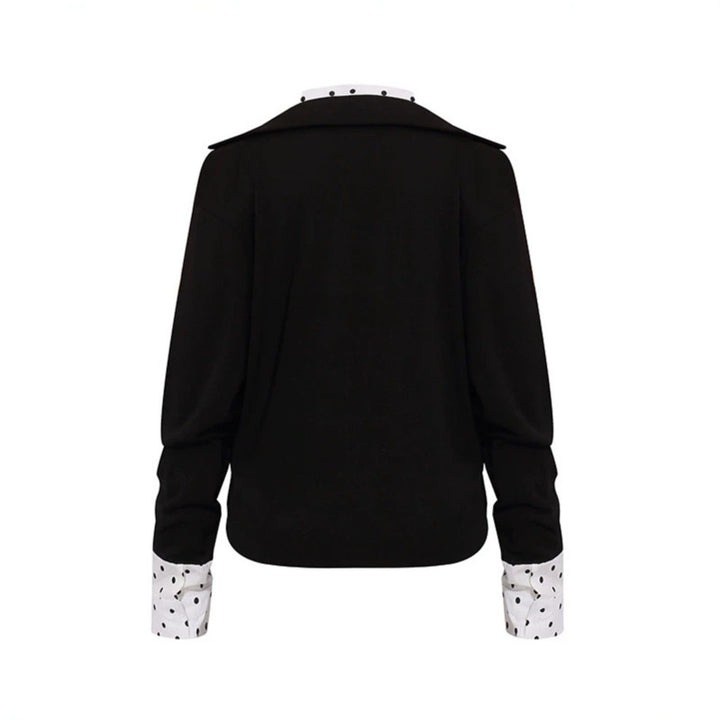 Women Layered Long Sleeve Shirt with Deep V-Neck, Attached Placket and Polka Dot Details Mune Fashion