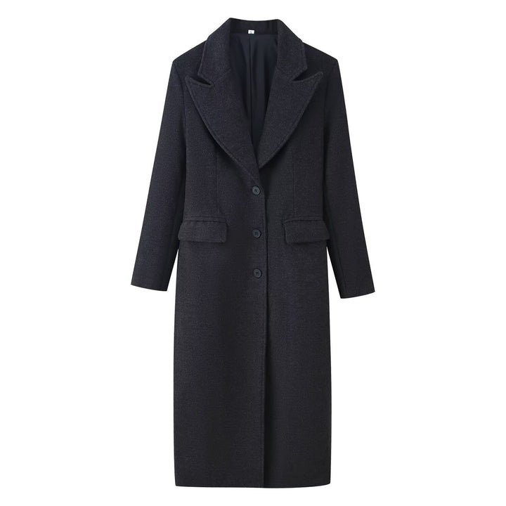 Ladies Longline Wool Blend Coat with Shawl Collar and Flap Pockets Mune Fashion