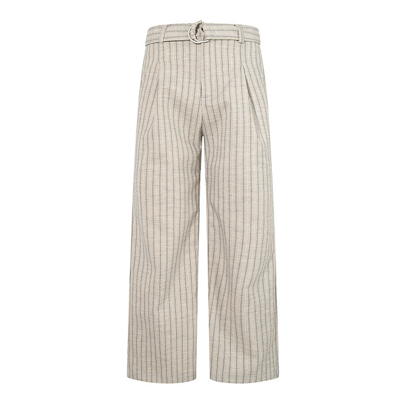 Women Wide Linen-Mix Culotte Pants with High Waist and D-Ring Belt Mune Fashion