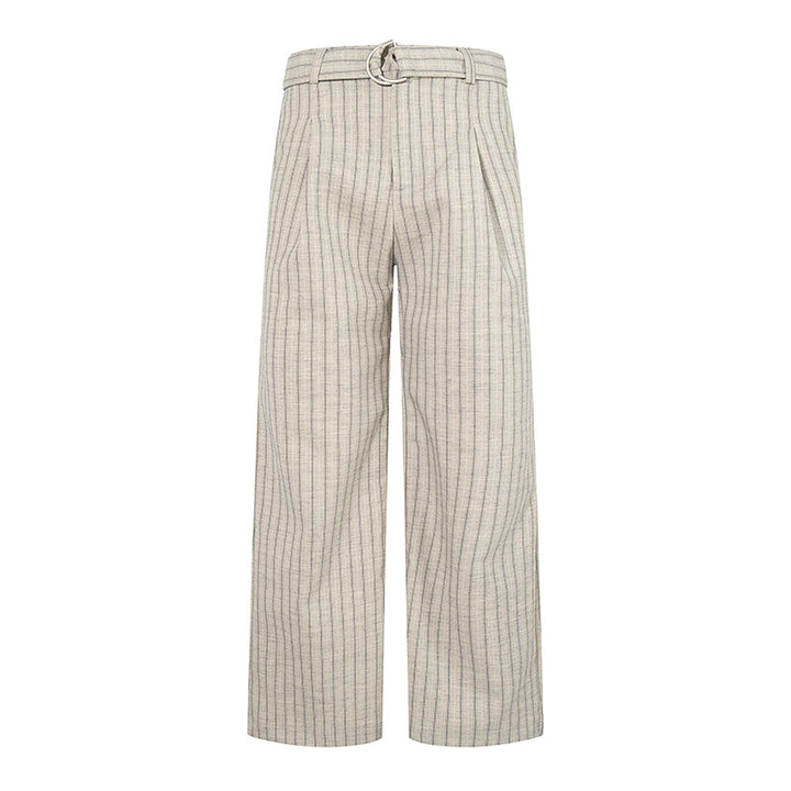 Women Wide Linen-Mix Culotte Pants with High Waist and D-Ring Belt Mune Fashion