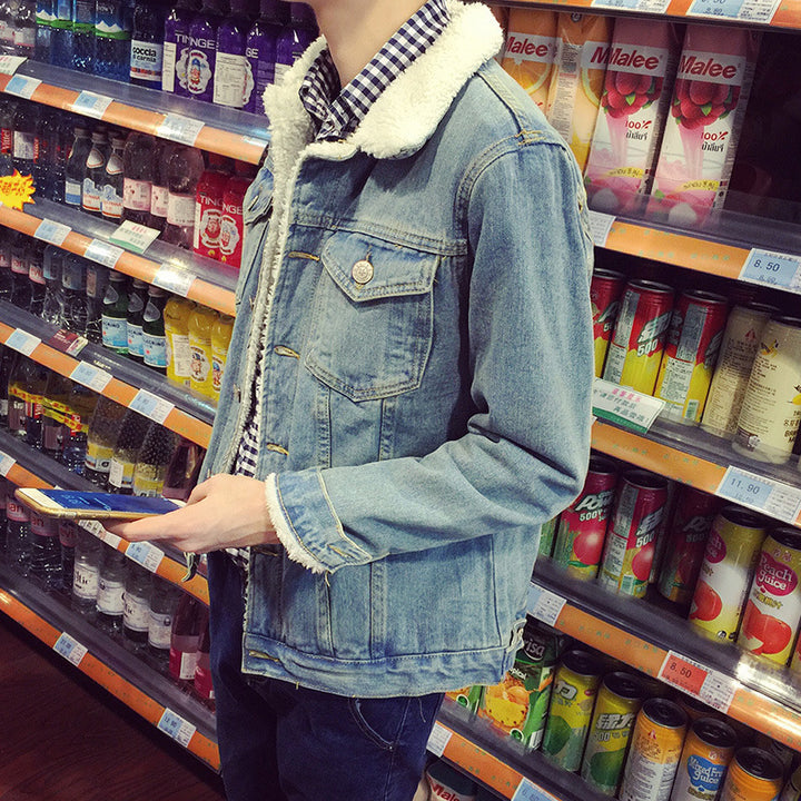 Men's denim jacket with faux fur collar Mune Fashion