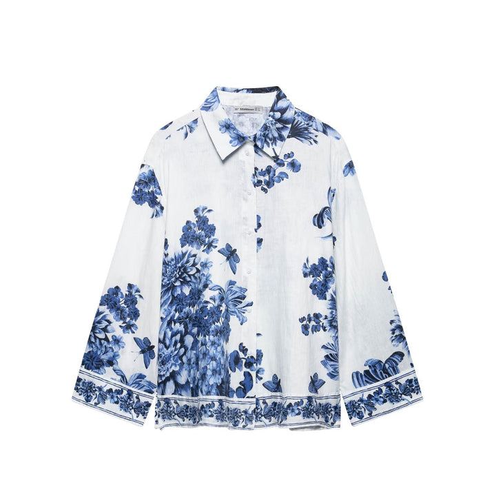 Women's Loose Shirt with Floral Allover Print and Continuous Button Placket Mune Fashion