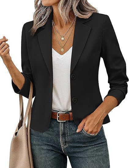 Ladies tailored short blazer with decorative buttons and three-quarter sleeves Mune Fashion