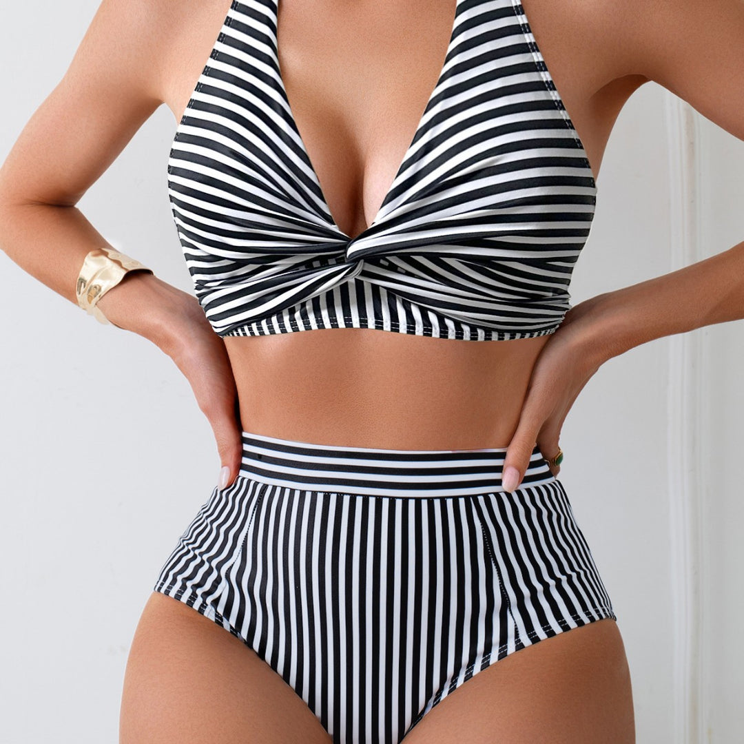 Women's Two-Piece High-Waist Bikini Set with Crossed Top Mune Fashion
