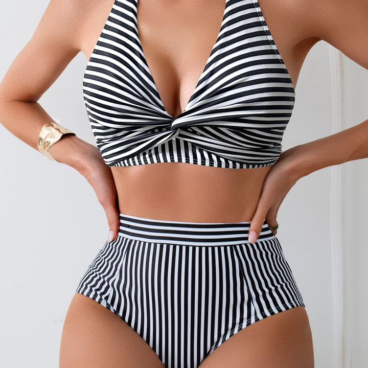 Women's Two-Piece High-Waist Bikini Set with Crossed Top Mune Fashion