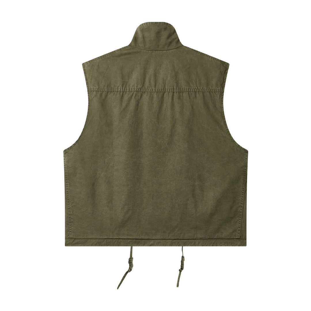 Women's utility vest with stand-up collar, large flap pockets, and drawstring Mune Fashion