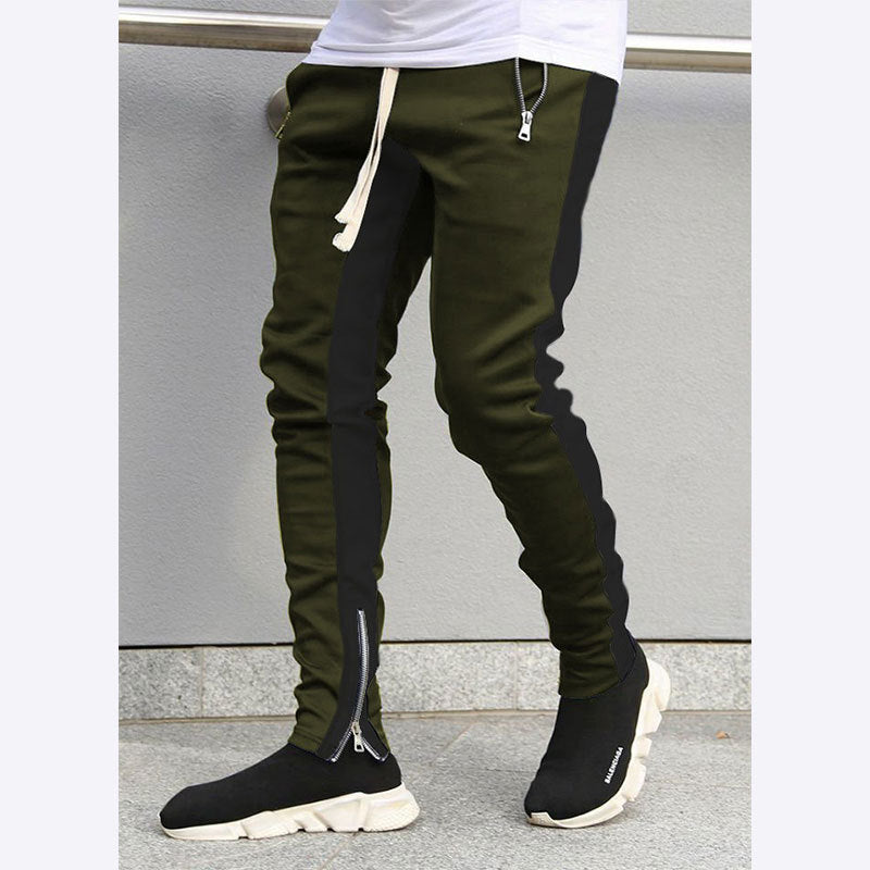 Men's narrow jogging pants with side contrast stripe, drawstring and ankle zipper Mune Fashion