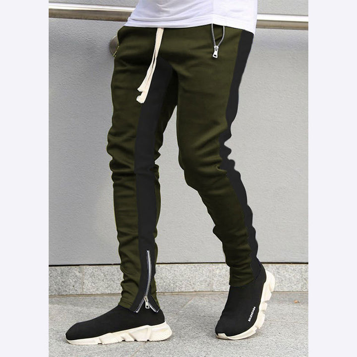 Men's narrow jogging pants with side contrast stripe, drawstring and ankle zipper Mune Fashion