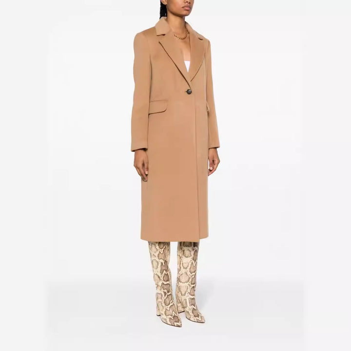 Women's Single-Breasted Wool Blend Long Coat with One-Button Closure and Flap Pockets Mune Fashion