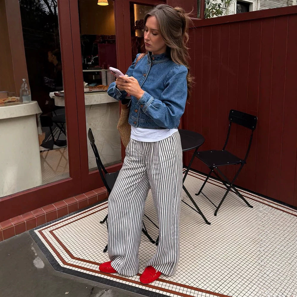 Women Wide Striped Palazzo Pants with High Waist and Flowing Viscose Quality Mune Fashion