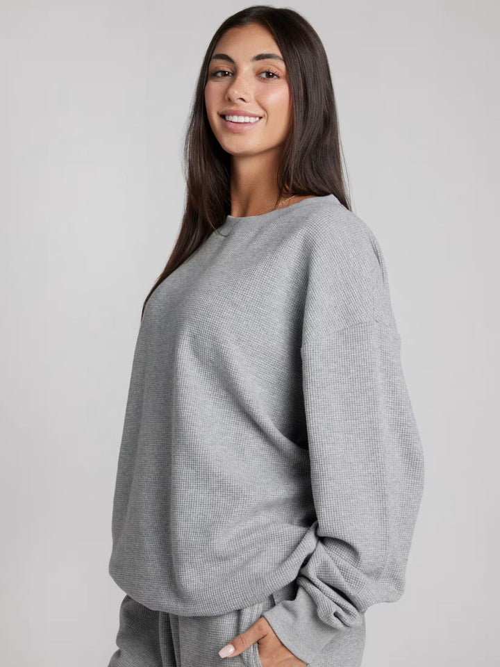 Ladies Waffle Knit Loungewear Set with Oversized Sweater and Drawstring Jogging Pants Mune Fashion