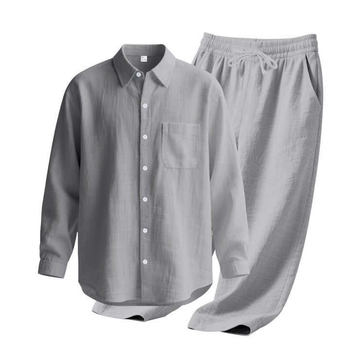 Men's light house suit made of cotton gauze with kent collar shirt, breast pocket and drawstring pants Mune Fashion