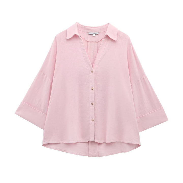 Women's Oversize Viscose Blouse with Three-Quarter Sleeves and Extended Back Hem Mune Fashion