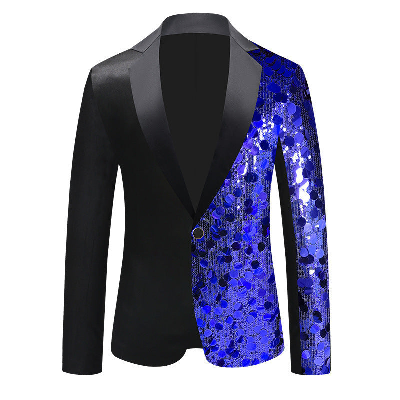 Men's shiny tuxedo jacket with sequin part, shawl collar and single-button closure Mune Fashion