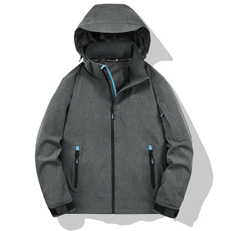 Men's Weather-Resistant Softshell Outdoor Jacket with Hood, High Collar, and Welded Seams Mune Fashion